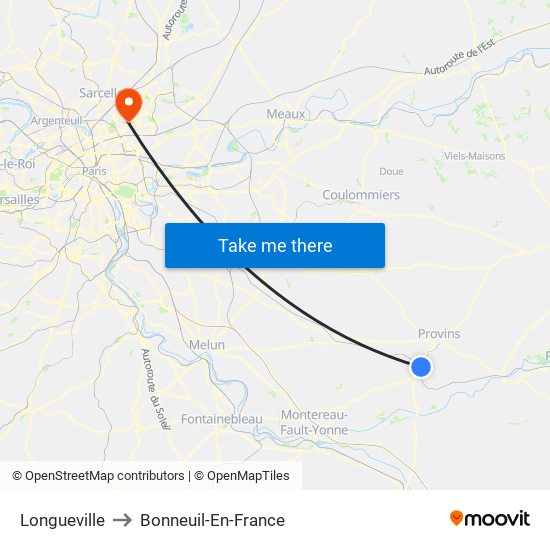 Longueville to Bonneuil-En-France map