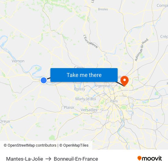 Mantes-La-Jolie to Bonneuil-En-France map