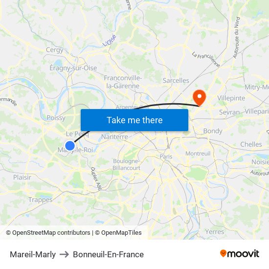Mareil-Marly to Bonneuil-En-France map