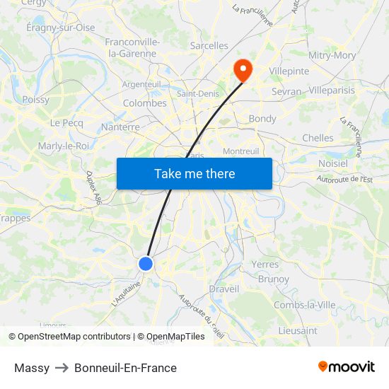 Massy to Bonneuil-En-France map