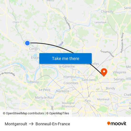 Montgeroult to Bonneuil-En-France map
