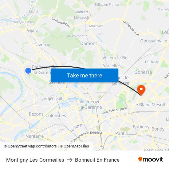 Montigny-Les-Cormeilles to Bonneuil-En-France map