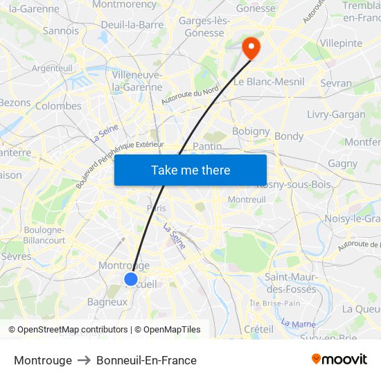 Montrouge to Bonneuil-En-France map
