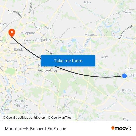Mouroux to Bonneuil-En-France map