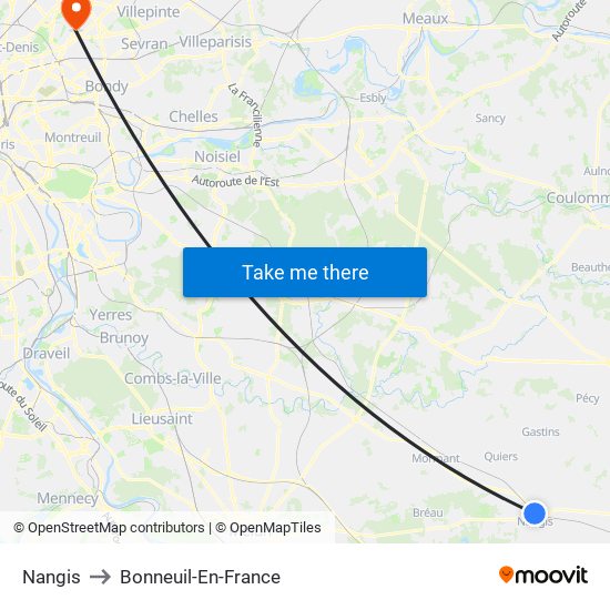 Nangis to Bonneuil-En-France map