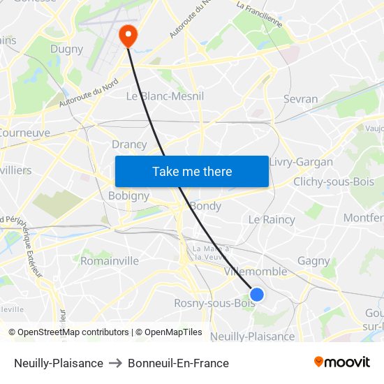 Neuilly-Plaisance to Bonneuil-En-France map
