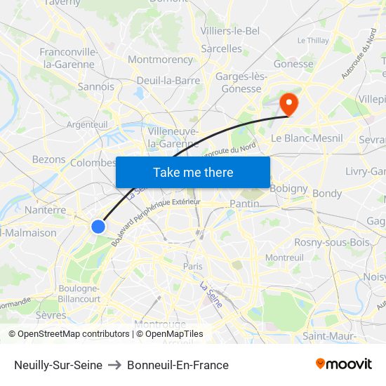 Neuilly-Sur-Seine to Bonneuil-En-France map