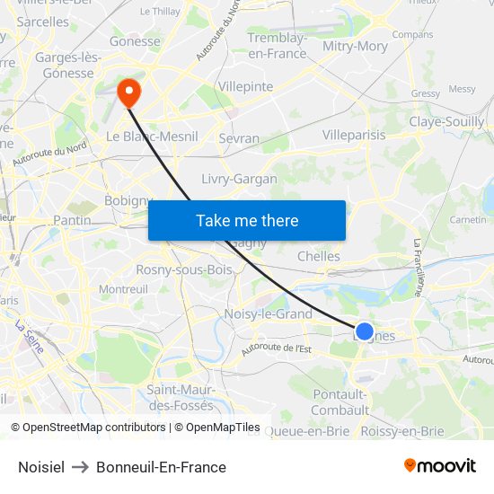 Noisiel to Bonneuil-En-France map