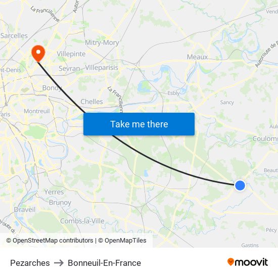 Pezarches to Bonneuil-En-France map