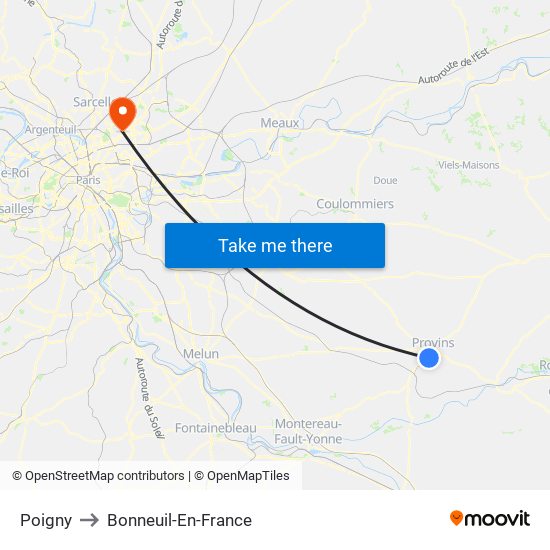 Poigny to Bonneuil-En-France map