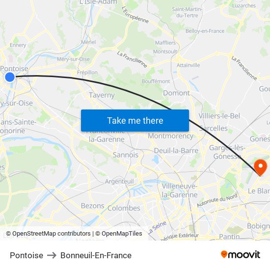 Pontoise to Bonneuil-En-France map