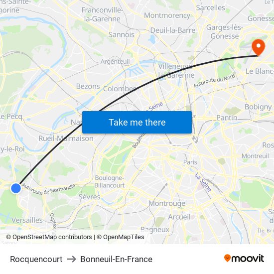 Rocquencourt to Bonneuil-En-France map