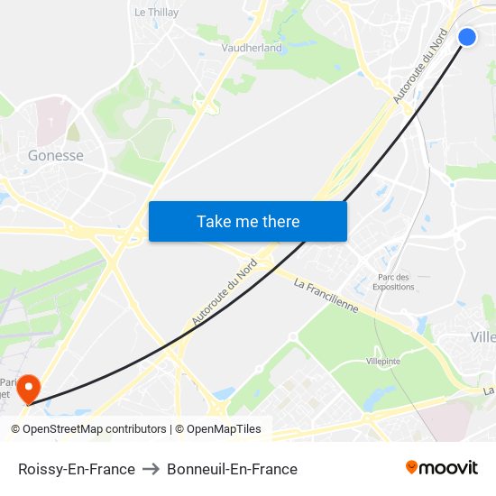Roissy-En-France to Bonneuil-En-France map