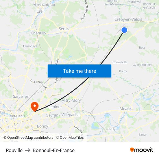 Rouville to Bonneuil-En-France map