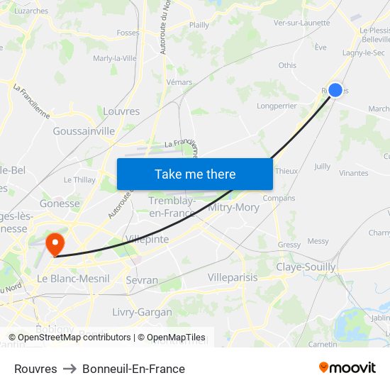 Rouvres to Bonneuil-En-France map