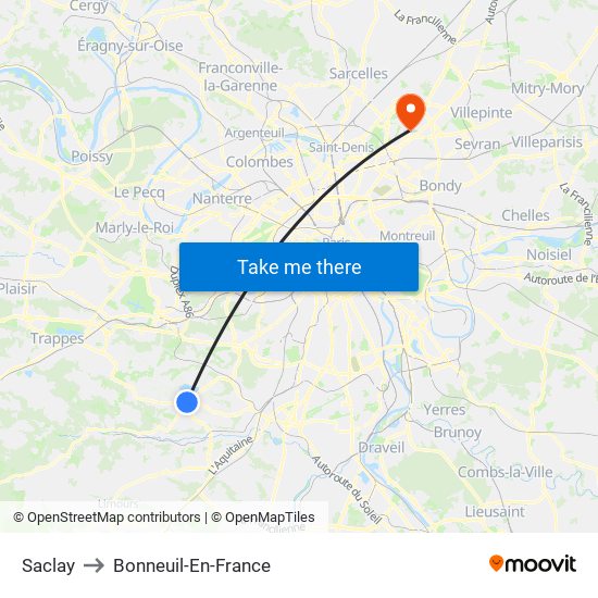 Saclay to Bonneuil-En-France map