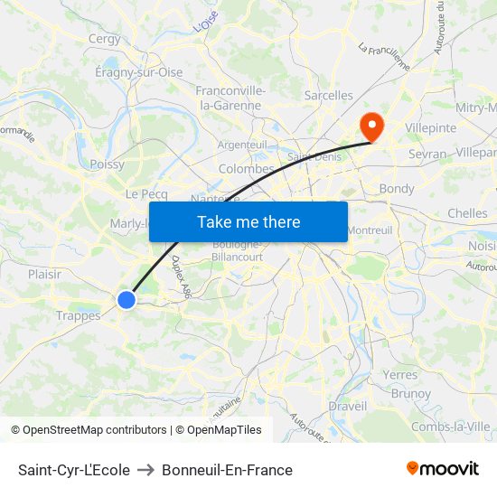 Saint-Cyr-L'Ecole to Bonneuil-En-France map