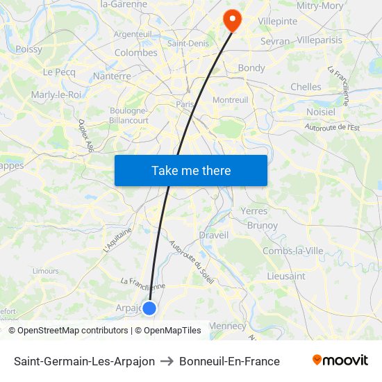 Saint-Germain-Les-Arpajon to Bonneuil-En-France map