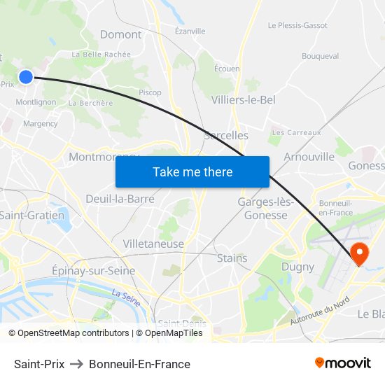 Saint-Prix to Bonneuil-En-France map
