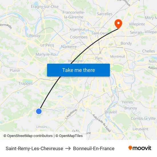 Saint-Remy-Les-Chevreuse to Bonneuil-En-France map