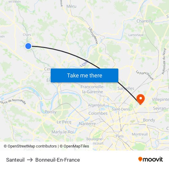 Santeuil to Bonneuil-En-France map