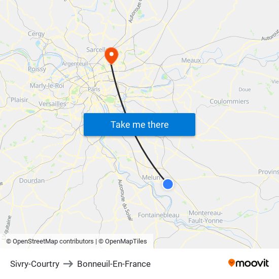 Sivry-Courtry to Bonneuil-En-France map