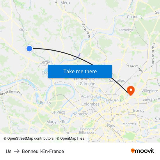 Us to Bonneuil-En-France map