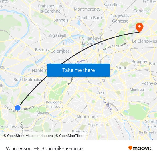 Vaucresson to Bonneuil-En-France map