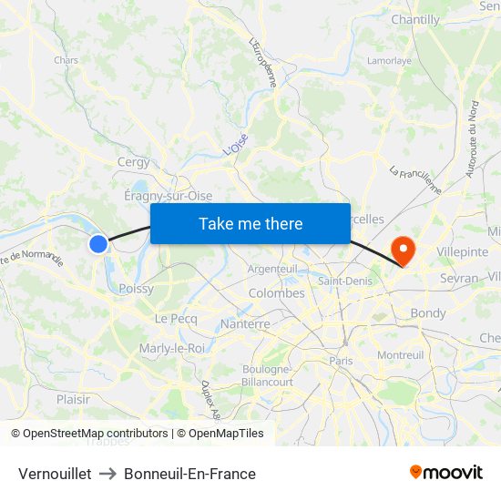 Vernouillet to Bonneuil-En-France map