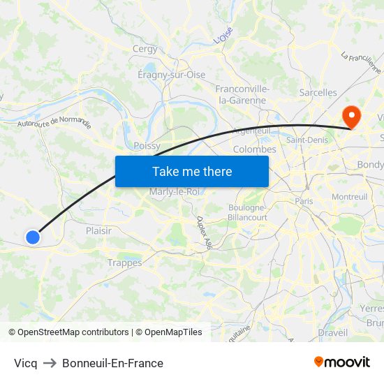 Vicq to Bonneuil-En-France map