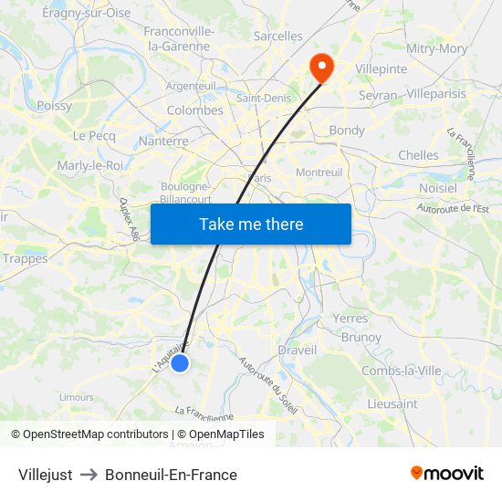 Villejust to Bonneuil-En-France map