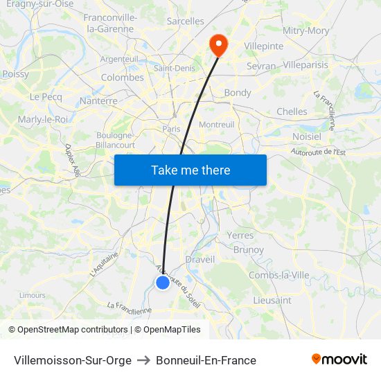 Villemoisson-Sur-Orge to Bonneuil-En-France map