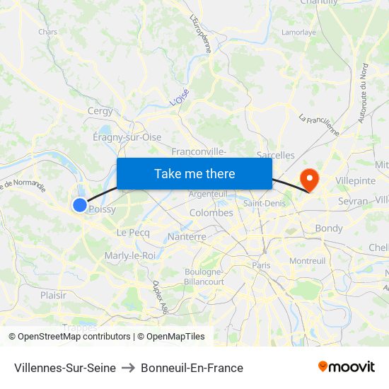Villennes-Sur-Seine to Bonneuil-En-France map