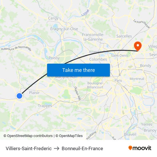 Villiers-Saint-Frederic to Bonneuil-En-France map