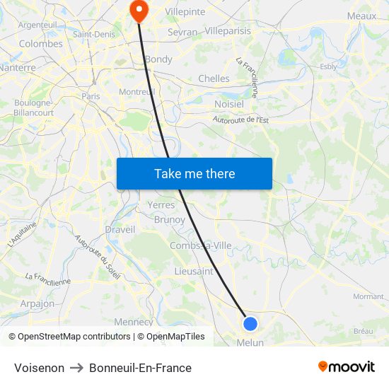 Voisenon to Bonneuil-En-France map