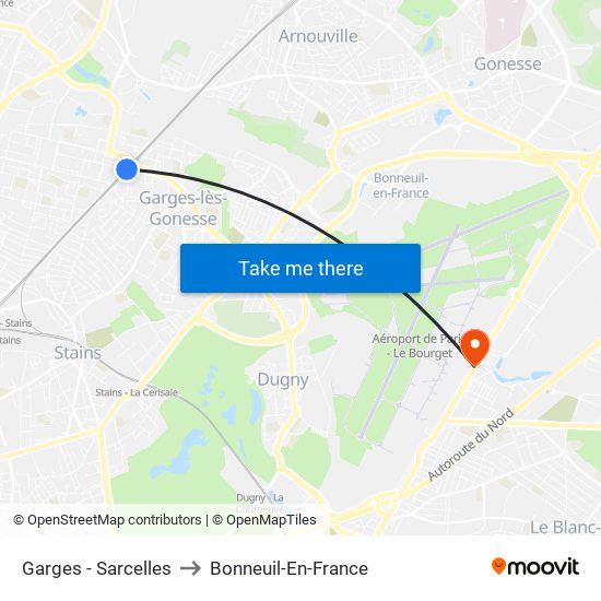 Garges - Sarcelles to Bonneuil-En-France map
