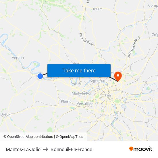 Mantes-La-Jolie to Bonneuil-En-France map