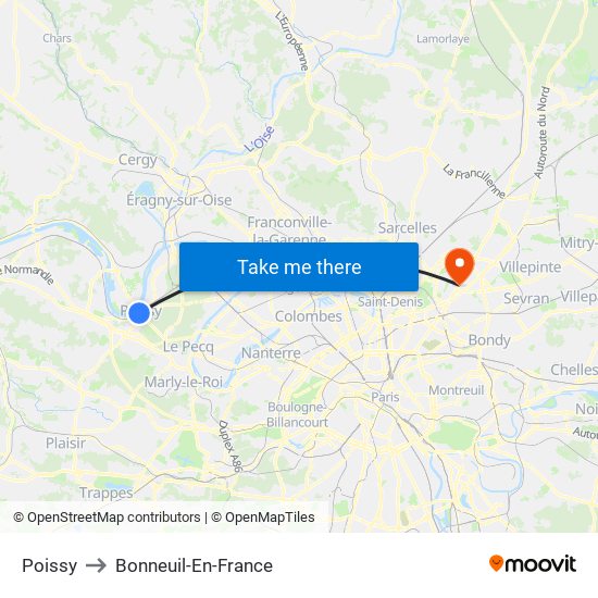 Poissy to Bonneuil-En-France map