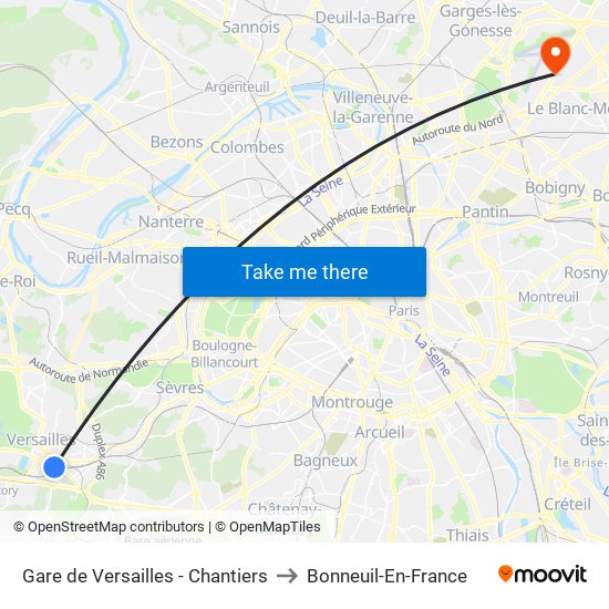 Gare de Versailles - Chantiers to Bonneuil-En-France map