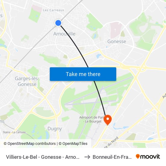 Villiers-Le-Bel - Gonesse - Arnouville to Bonneuil-En-France map
