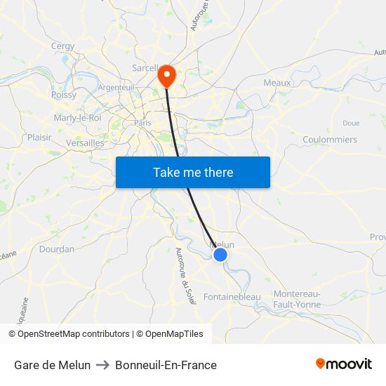 Gare de Melun to Bonneuil-En-France map