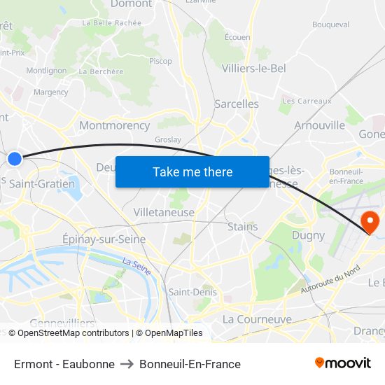 Ermont - Eaubonne to Bonneuil-En-France map
