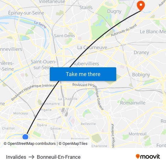 Invalides to Bonneuil-En-France map