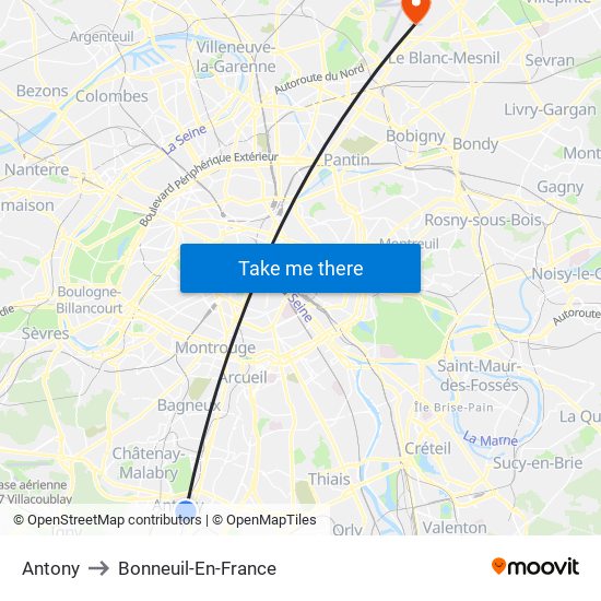 Antony to Bonneuil-En-France map