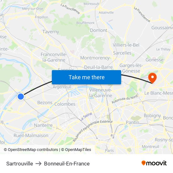 Sartrouville to Bonneuil-En-France map