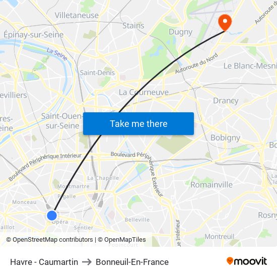 Havre - Caumartin to Bonneuil-En-France map