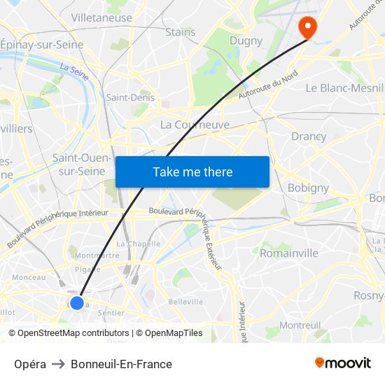 Opéra to Bonneuil-En-France map