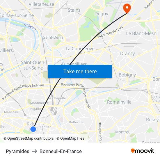 Pyramides to Bonneuil-En-France map