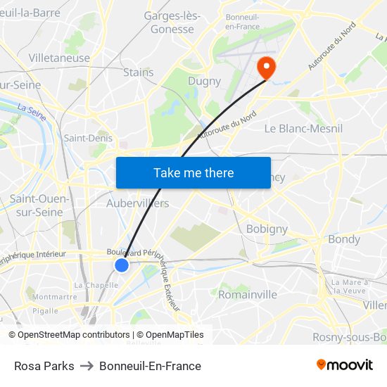 Rosa Parks to Bonneuil-En-France map