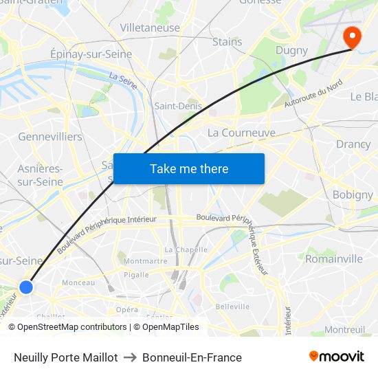Neuilly Porte Maillot to Bonneuil-En-France map